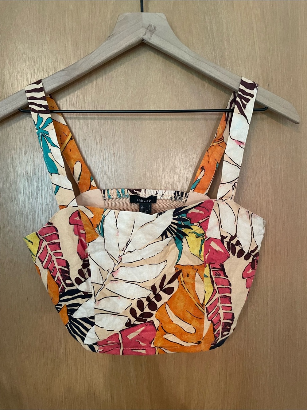Linen Tropical Floral Jungle Crop Top Size S